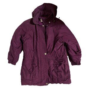 Vintage Towne London Fog Women Solid Purple Hooded Coat Size Medium